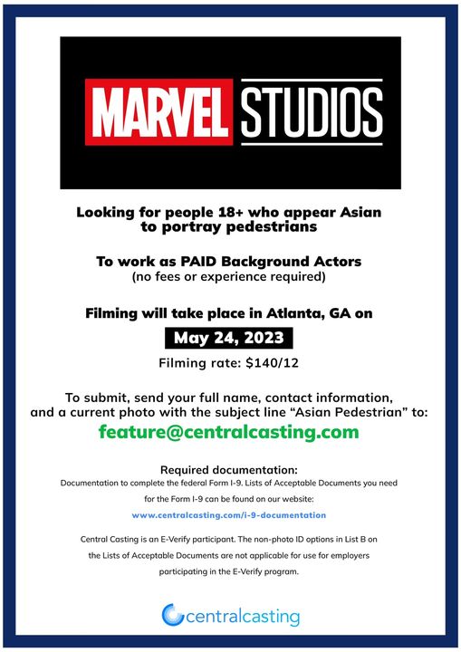 Marvel studios movie casting call for extras in Atlanta area