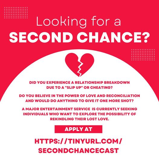 casting notice info graphic for TV show Second Chance at Love