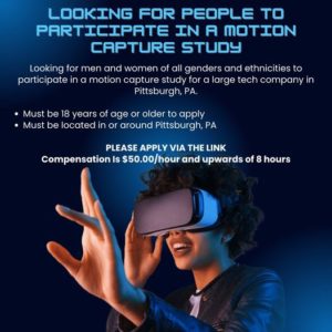 Casting Call in Pittsburgh, PA for Motion Capture Project