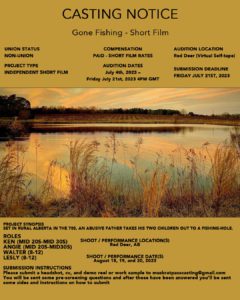 Read more about the article Remote / Zoom Auditions for Indie Short Film “Gone Fishing” Actors in Alberta, Canada