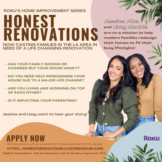 Read more about the article Home Show “Honest Renovations” With Jessica Alba and Lizzy Mathis Casting Families in Los Angeles