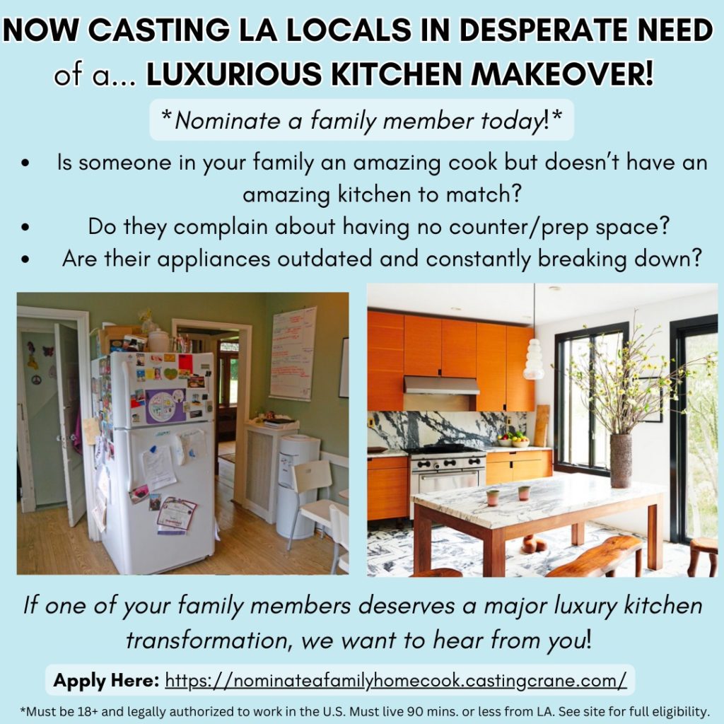 Los Angeles area families for a kitchen makeover TV show - Info graphic