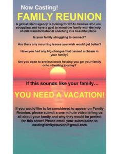 Read more about the article Casting Southern California Families Looking To Mend Their Family Ties and go on a Vacation