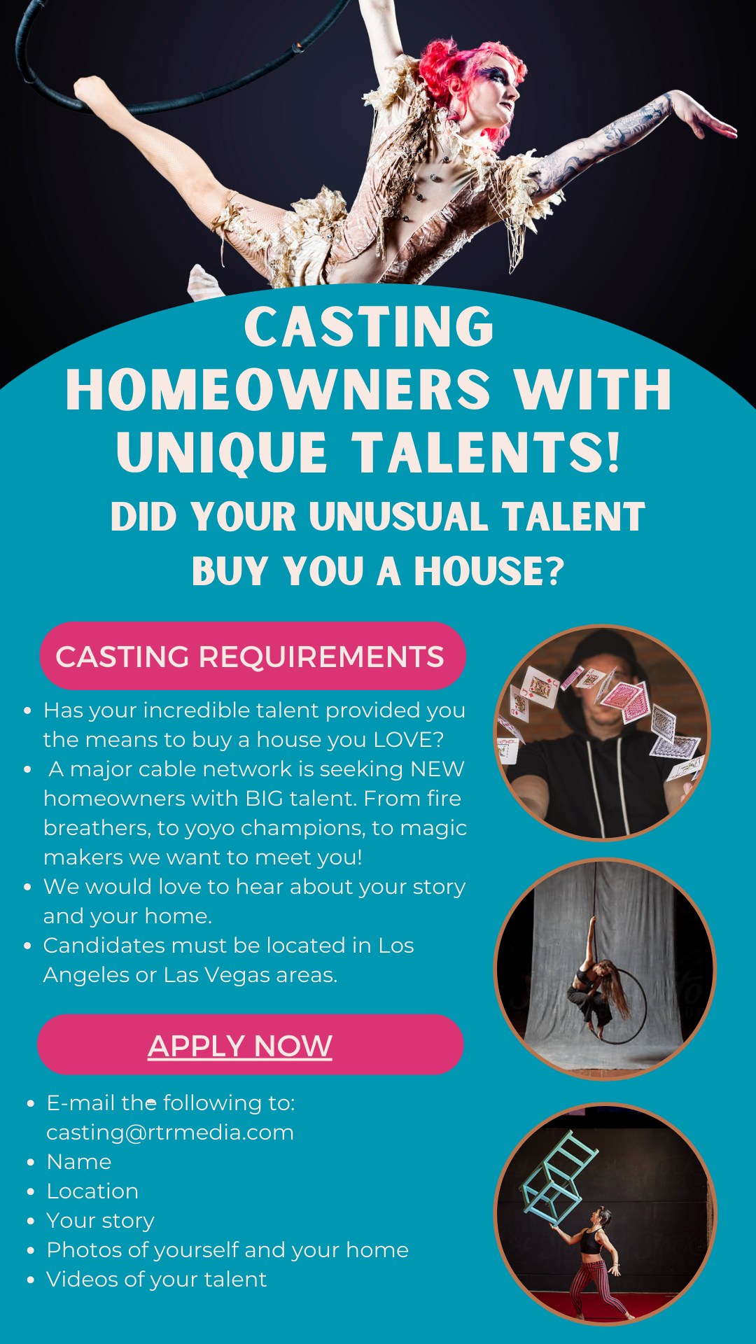 Casting Homeowners with Unique Talents in Los Angeles and Las Vegas