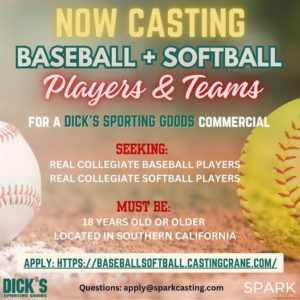 Dick’s Sporting Goods Casting Softball Players and Teams in SoCal.