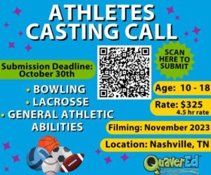 Kids Auditions in Nashville – Athletic Kids 10 to 18 for Educational Video