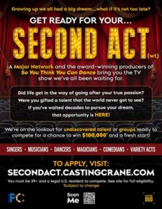 Read more about the article Auditions for Undiscovered Talent of all Kinds for New Reality Talent Competition, “Second Act.”