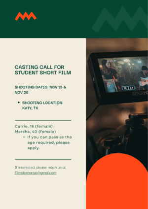 Audition in Katy, Texas for Student Short “Fragments” – Houston Area