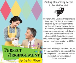 Theater Auditions in Fort Lauderdale, FL for “Perfect Arrangement by Topher Payne”