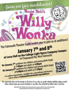 Read more about the article Falmouth, Massachusetts Community Theatre Auditions for “Willy Wonka”