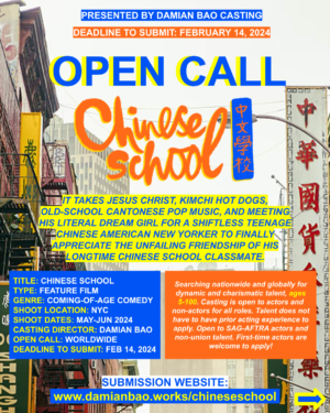 Nationwide Auditions for Actors to Star in “Chinese School” Movie – Lead & Supporting Roles