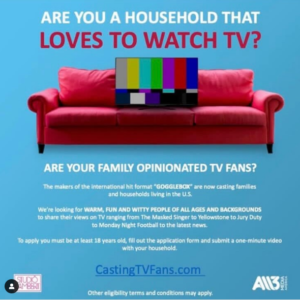 Casting People That Watch Lots of TV for “Googlebox”